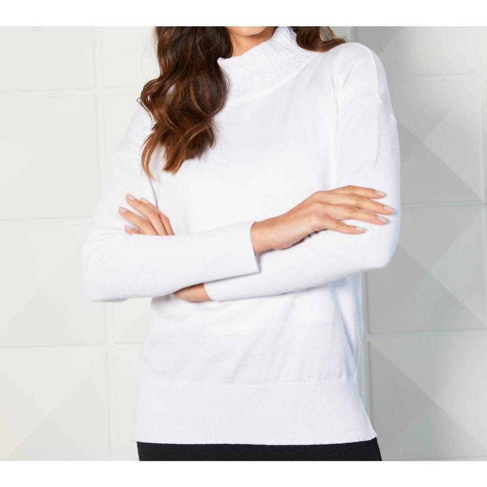 NEW FRENCH KYSS braided mock neck ribbed sleeve top in white